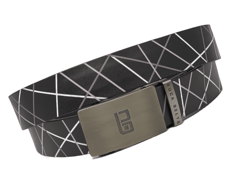 The Black Web adjustable golf belt.  Black with some white and grey lines in a web pattern on an adjustable golf belt.