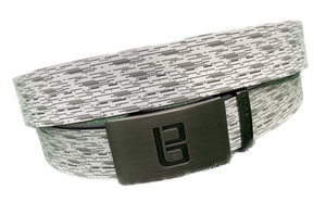 Dashing golf belt from Buca Belts. White golf belt with black dashed lines