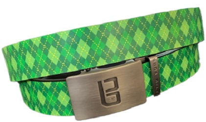 Greenskeeper golf belt from Buca Belts, offering a vibrant and unique design. A perfect gift for golfers or those looking to add a stylish touch to their gear. Ideal for the Masters golf themed outfit. Features a convenient ratchet buckle for easy adjustment.