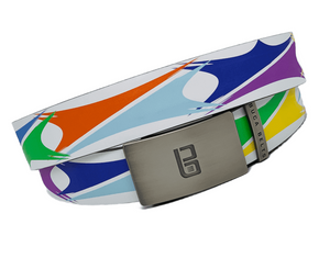 Sails belt from Buca belts.  A white golf belt with colorful sails patterns to accent any outfit.