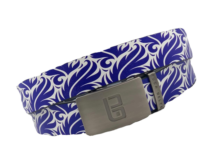 Plume golf belt from Buc Belts.  Blue and white belt